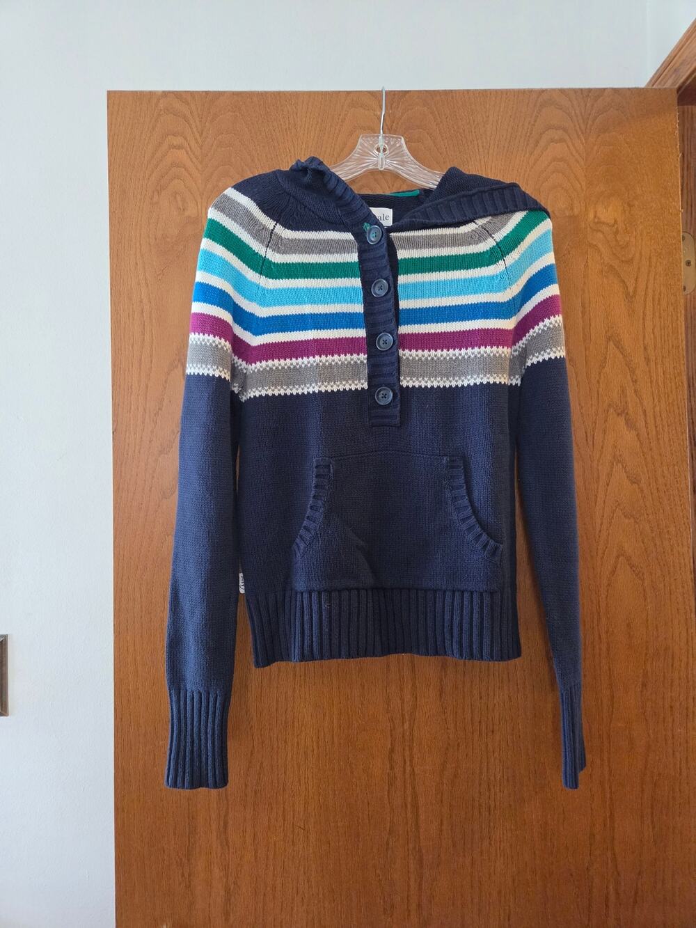 Aero Aeropostale Y2K Navy Button Pocket Stripe Knit Sweater Hoodie EUC Large